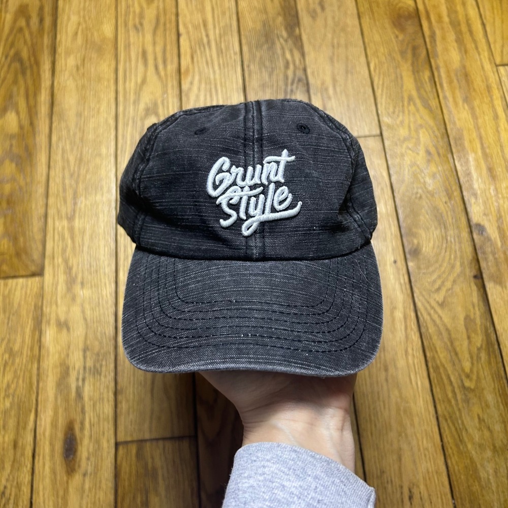 Grunt Style Script Logo Baseball Cap Adjustable Dad Hat Black Charcoal Cotton‎